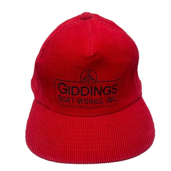 Unbranded Other - Vintage Corduroy Hat Cap SnapBack Red Black Giddings Boat Works Embroidered